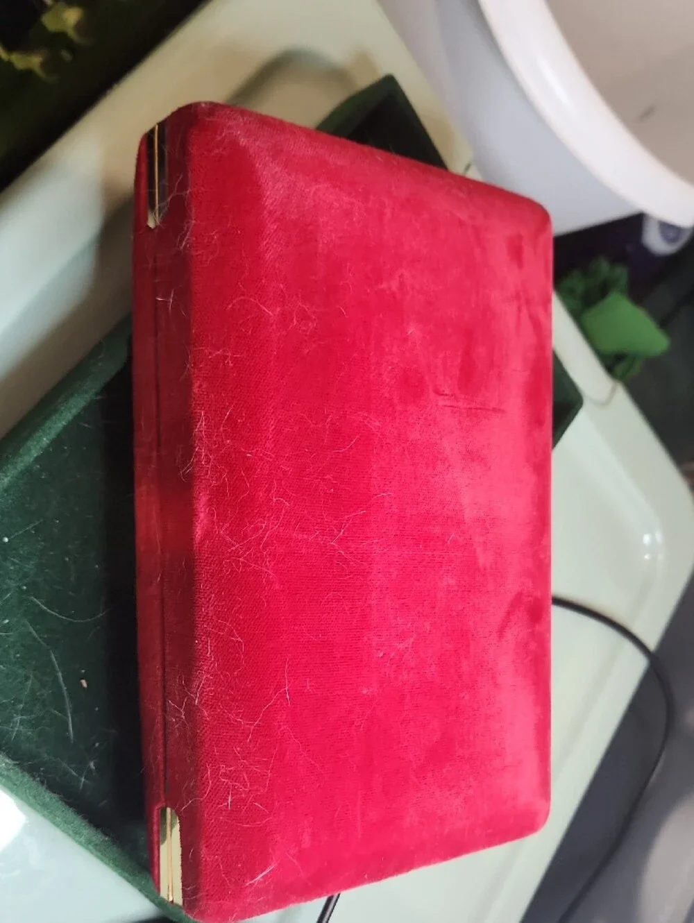 Velvet Red Jewelry Box with Gold Accent